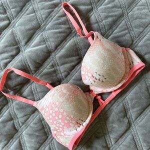 Victorias Secret Strappy Back Push-Up Padded Bra - Coral Multi